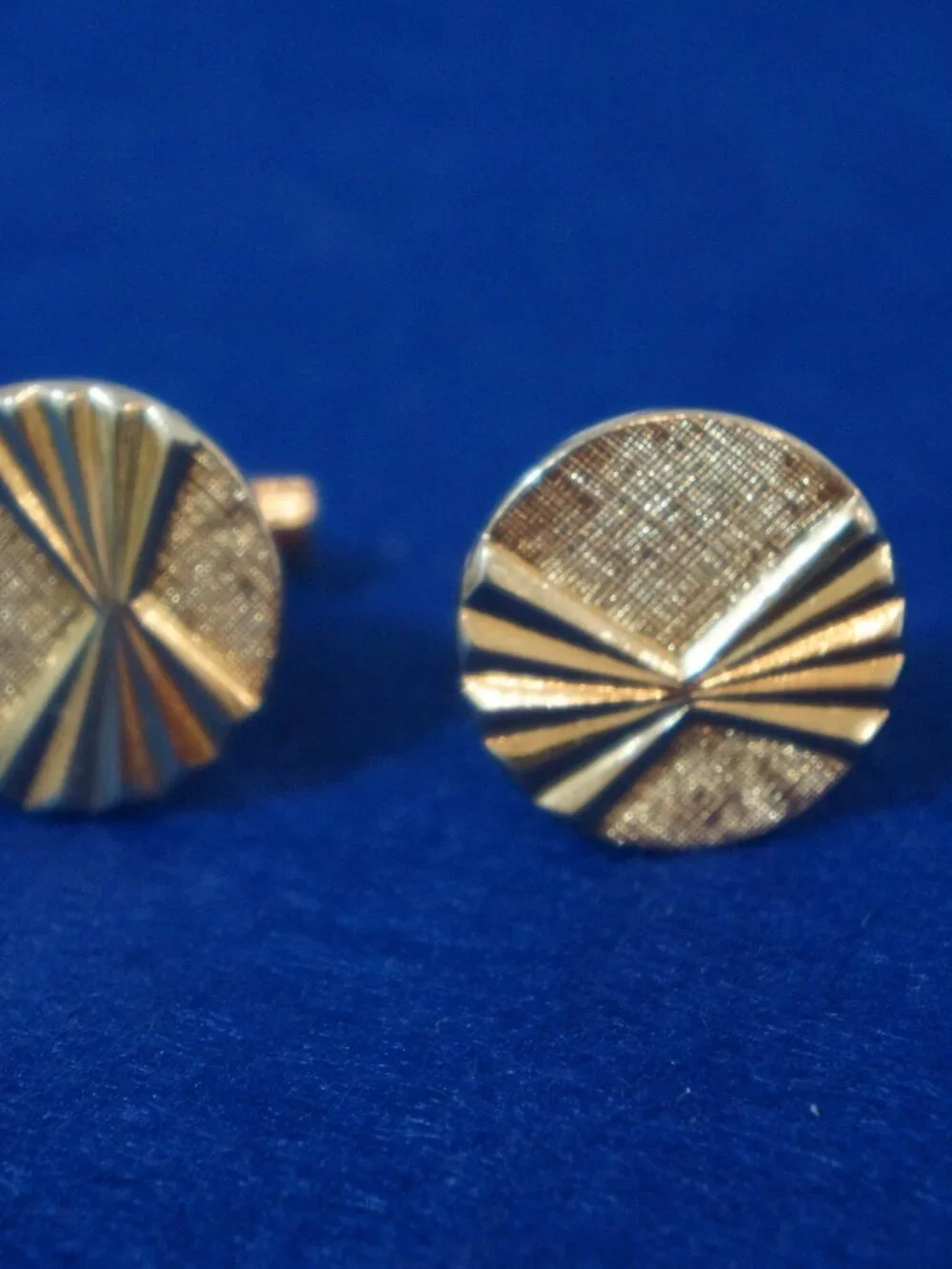 Vintage Gold Tone Round Sunburst Cufflinks Mid Century Modern MCM Geometric